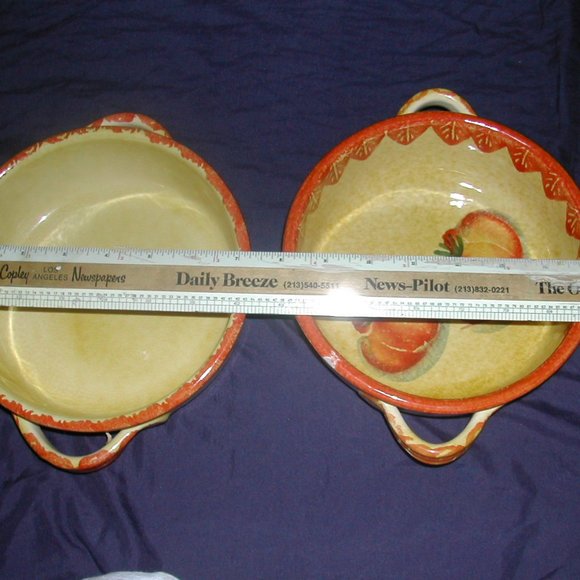 2-ITALICA ARS Hand Painted SOUP BOWLS 9" Side Diameter incl.Handles PUMPKINS EUC - Picture 8 of 8